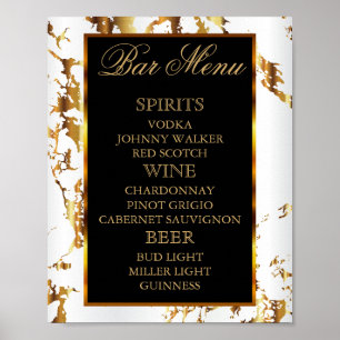 White and Gold Marble with Black - Bar Menu Poster