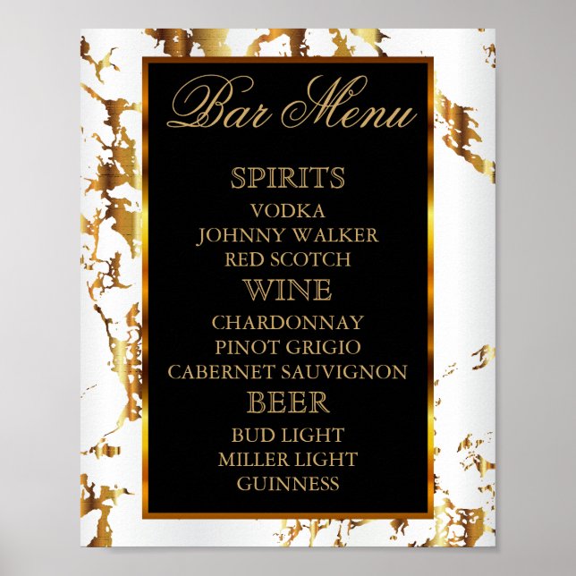 White and Gold Marble with Black - Bar Menu Poster (Front)