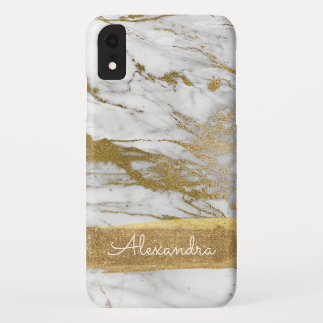 White and Gold Marble with Gold Foil and Glitter Case-Mate iPhone Case (Back)