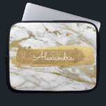 White and Gold Marble with Gold Foil and Glitter Laptop Sleeve<br><div class="desc">White and Gold Marble with Gold Foil and Glitter Elegant Monogram Name Sleeve. This sleeve can be customised to include your first name.</div>