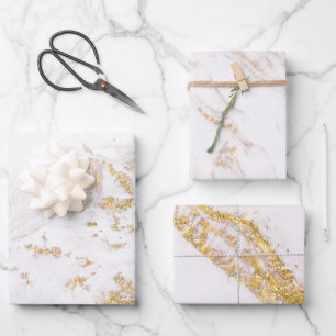 White and Gold Marble  Wrapping Paper Sheet
