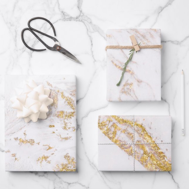 White and Gold Marble  Wrapping Paper Sheet (Front)