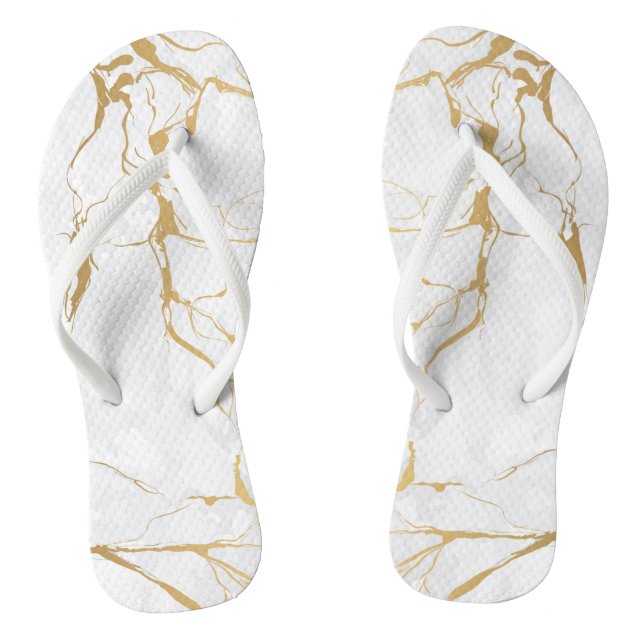 White And Gold Marbled Jandals (Footbed)