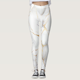 White and Gold Marbled  Leggings