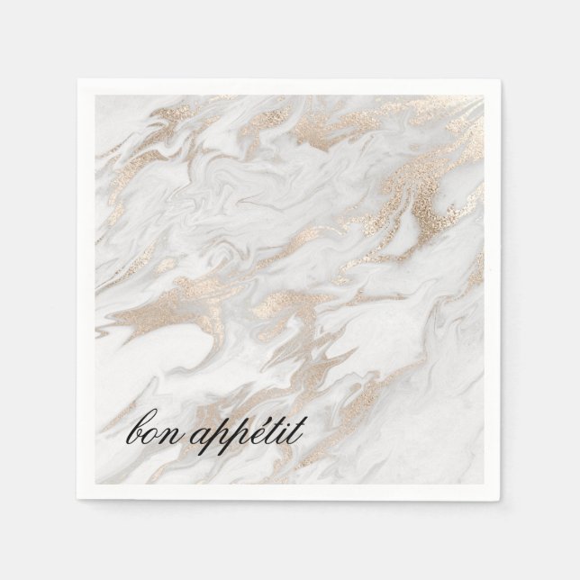 White and Gold Marbled Paper Napkins (Front)