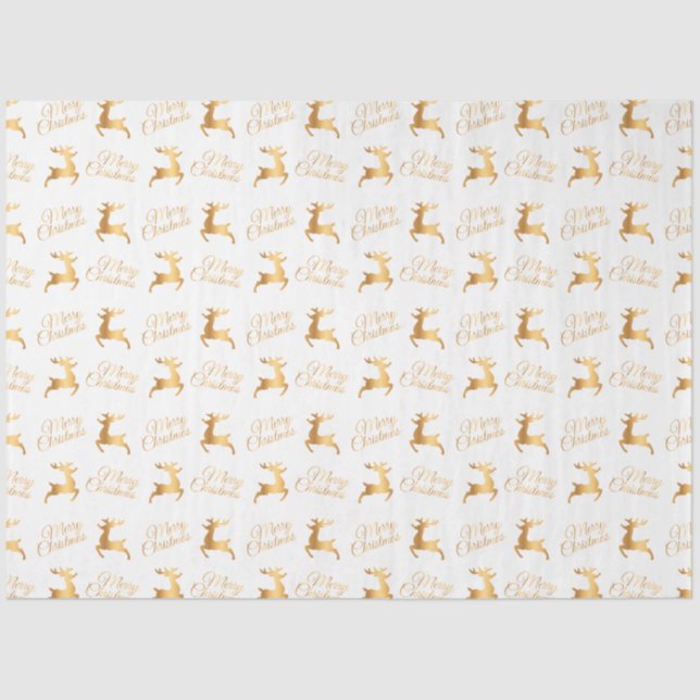 White and Gold Merry Christmas Word Art Tissue Paper (Front)