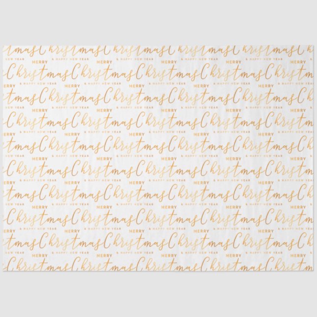 White and Gold Merry Christmas Word Art Tissue Paper (Front)