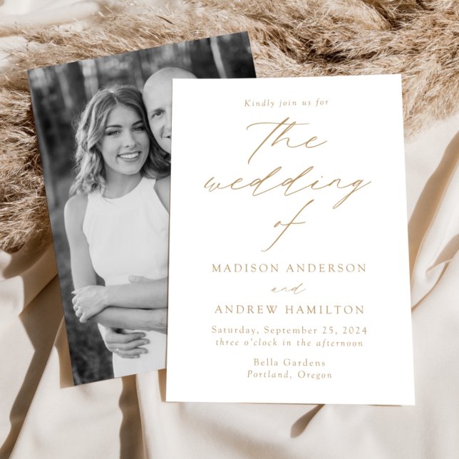 White and Gold Modern Elegance Photo Wedding Invitation (Creator Uploaded)