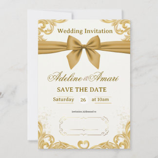White and Gold Modern Elegant Wedding Celebration  Invitation