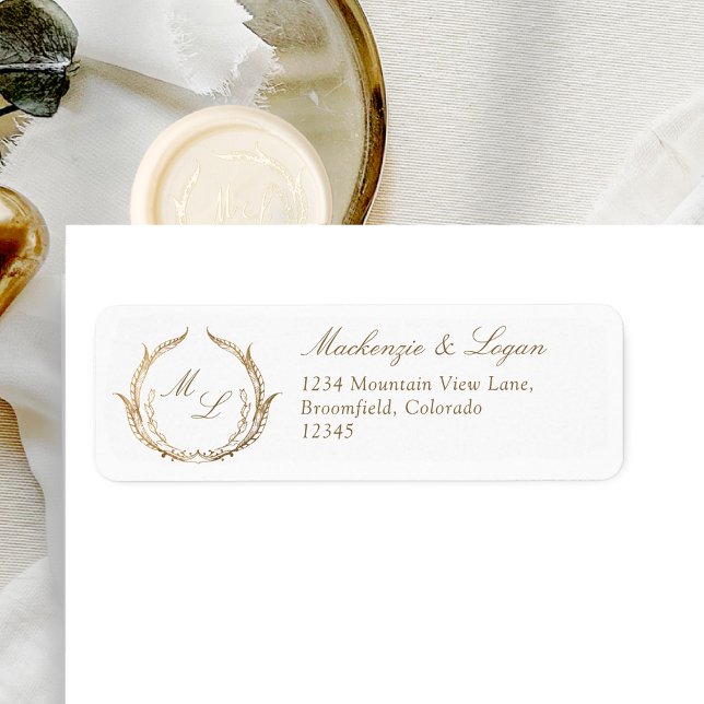 White and Gold Monogram Wedding Return Address (Creator Uploaded)