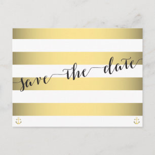 White And Gold Nautical Save The Date Postcards