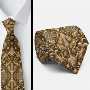 White and Gold Paisley Diamond 3d Style Neck Tie