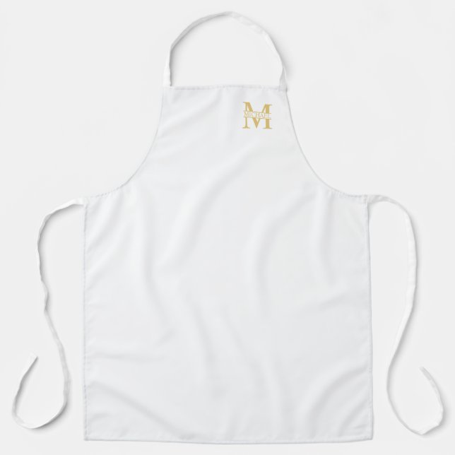 White and Gold Personalised Monogram and Name Apron (Front)