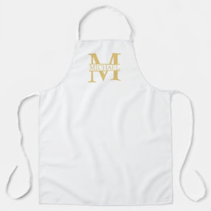 White and Gold Personalised Monogram and Name Apron