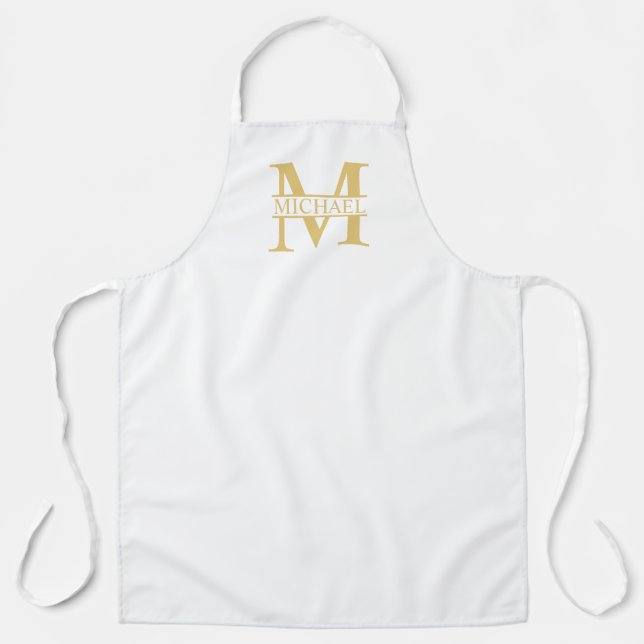 White and Gold Personalised Monogram and Name Apron (Front)