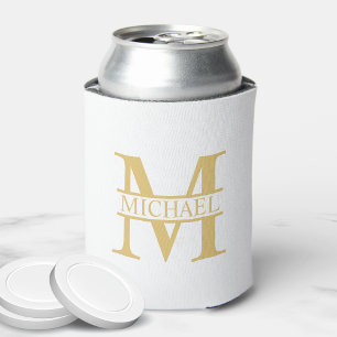 White and Gold Personalised Monogram and Name Can Cooler