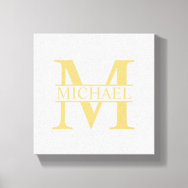 White and Gold Personalised Monogram and Name Canvas Print (Front)