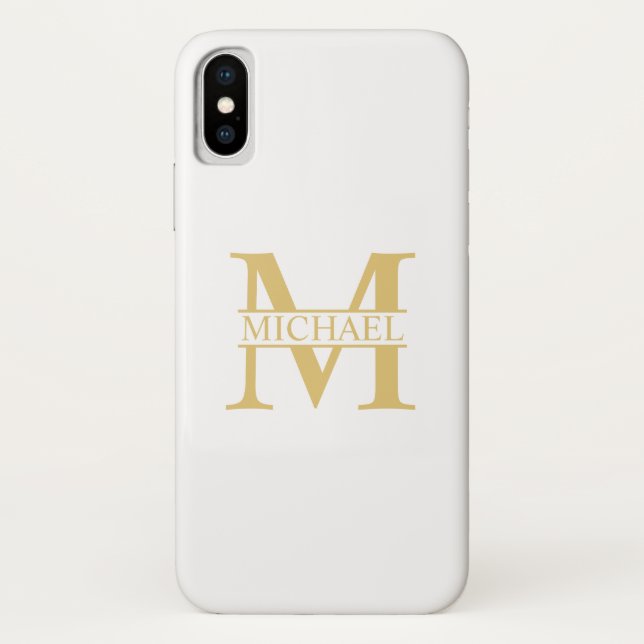 White and Gold Personalised Monogram and Name Case-Mate iPhone Case (Back)