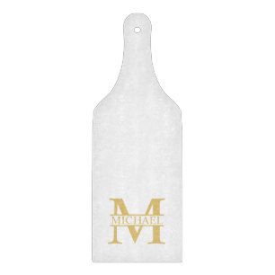 White and Gold Personalised Monogram and Name Cutting Board