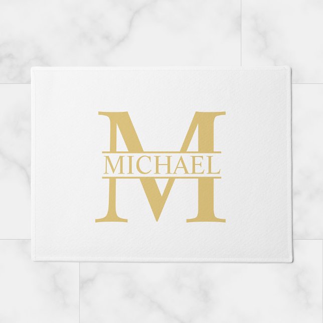 White and Gold Personalised Monogram and Name Doormat (Creator Uploaded)