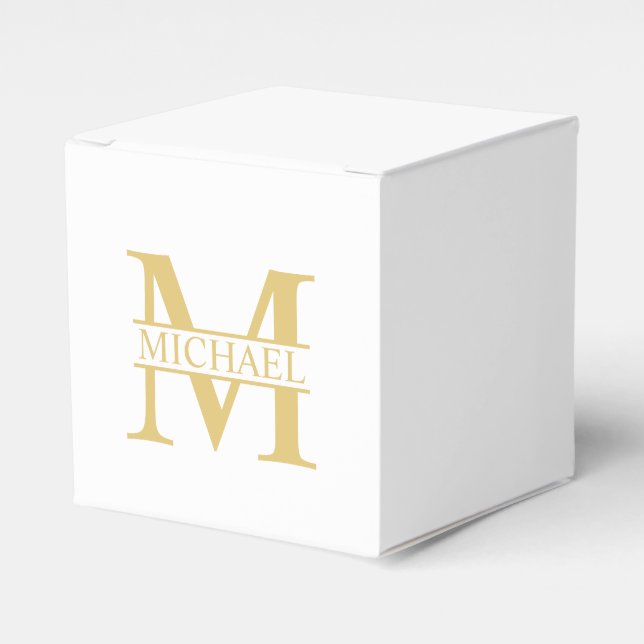 White and Gold Personalised Monogram and Name Favour Box (Front Side)