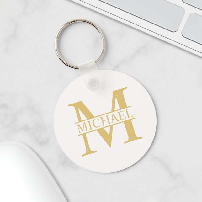 White and Gold Personalised Monogram and Name Key Ring (Creator Uploaded)