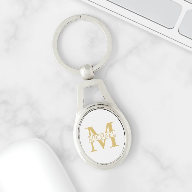 White and Gold Personalised Monogram and Name Key Ring (Creator Uploaded)