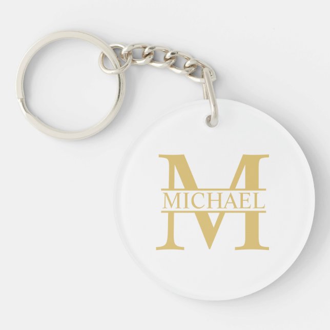 White and Gold Personalised Monogram and Name Key Ring (Front)