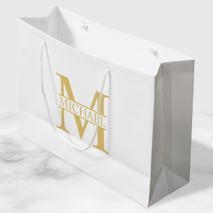 White and Gold Personalised Monogram and Name Large Gift Bag
