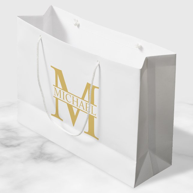 White and Gold Personalised Monogram and Name Large Gift Bag (Creator Uploaded)