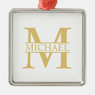 White and Gold Personalised Monogram and Name Metal Tree Decoration