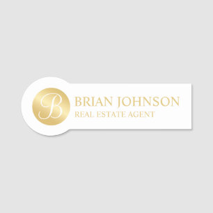 White and Gold Personalised Monogram and Name Name Tag