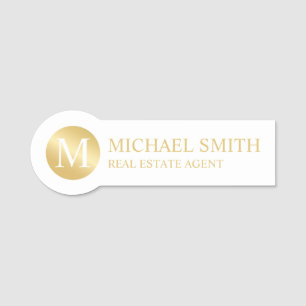 White and Gold Personalised Monogram and Name Name Tag