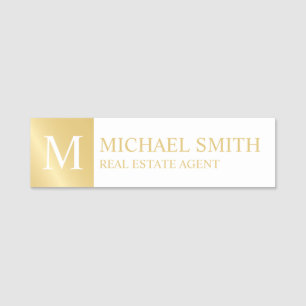 White and Gold Personalised Monogram and Name Name Tag