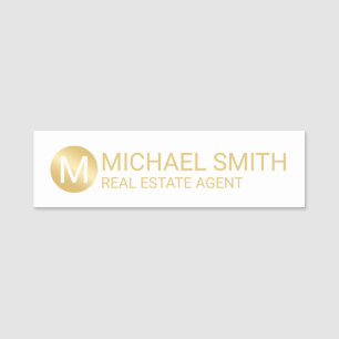 White and Gold Personalised Monogram and Name Name Tag