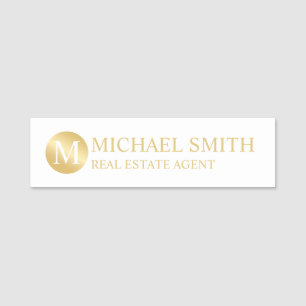 White and Gold Personalised Monogram and Name Name Tag