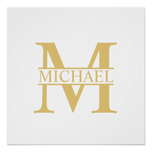 White and Gold Personalised Monogram and Name Poster