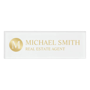 White and Gold Personalised Monogram and Name Tag