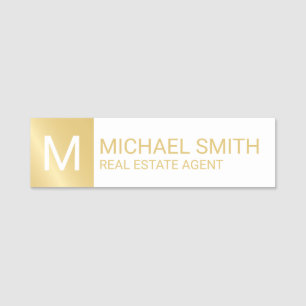 White and Gold Personalised Monogram and Name Tag