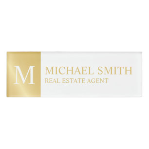 White and Gold Personalised Monogram and Name Tag