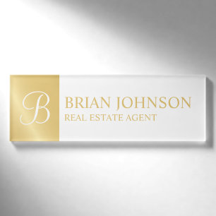 White and Gold Personalised Monogram and Name Tag