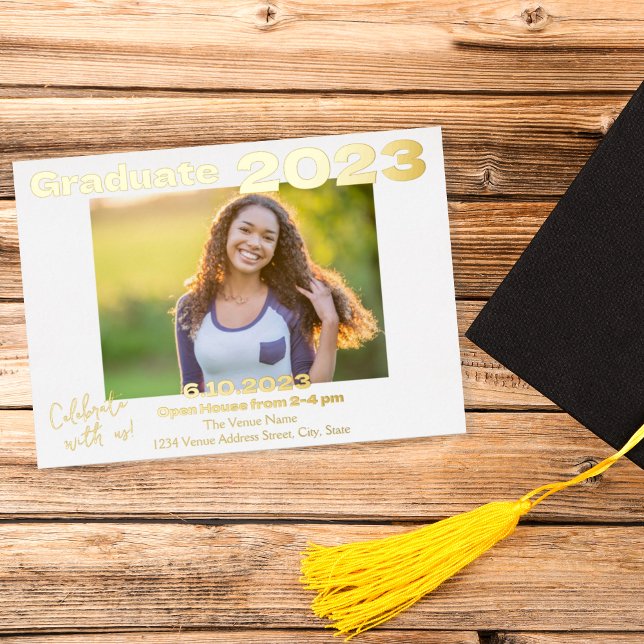 White and Gold Photo Graduation Invitation Card (Creator Uploaded)