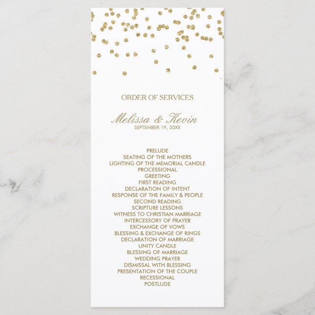 White and Gold Polka-Dots Order of Services Programme (Front)