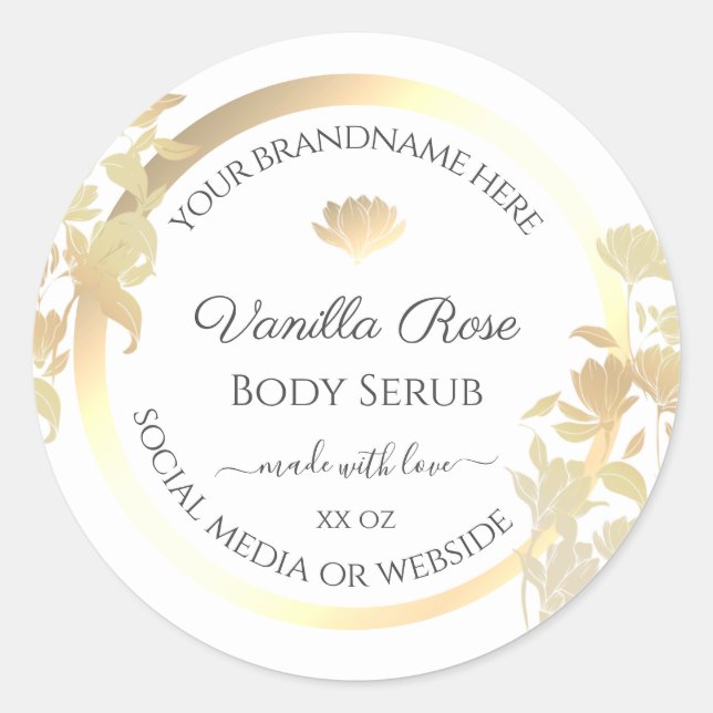 White and Gold Product Packaging Labels Floral (Front)