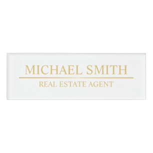 White and Gold Professional Personalised Name Tag