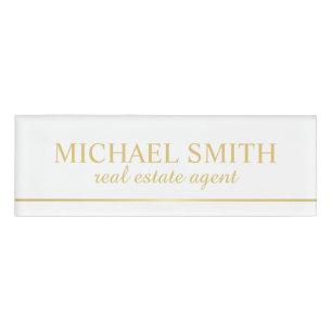White and Gold Professional Personalised Name Tag