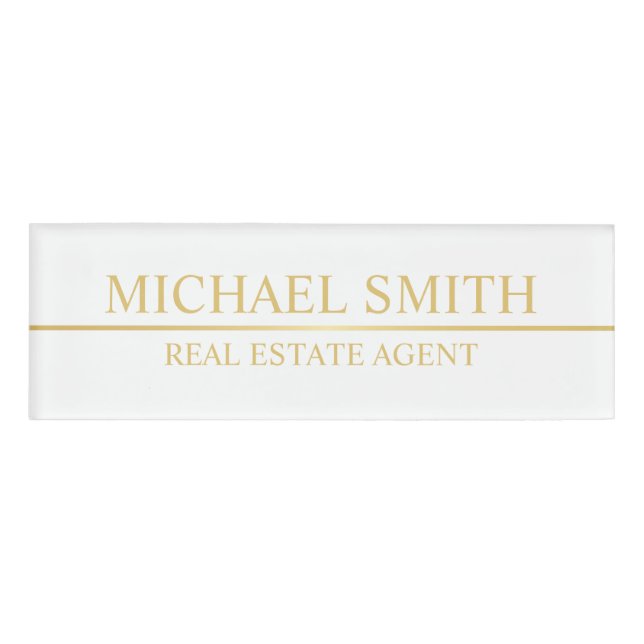 White and Gold Professional Personalised Name Tag (Front)