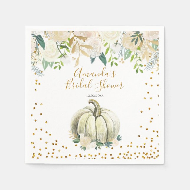 White and Gold Pumpkin Bridal Shower Paper Napkins (Front)