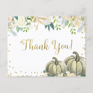 White and Gold Pumpkin Thank You Card