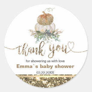 White and Gold Pumpkin Thank You Classic Round Sticker